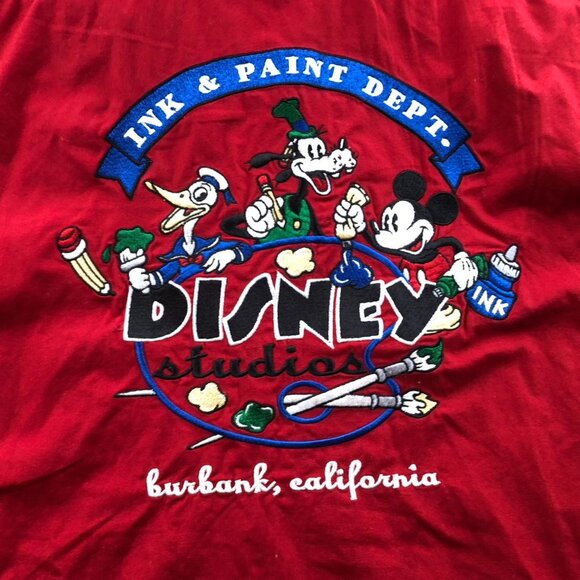 Disney Store Men Shirt Size 2XL Red Mickey Mouse Ink & Pain Dept Uniform Classic - Picture 8 of 10